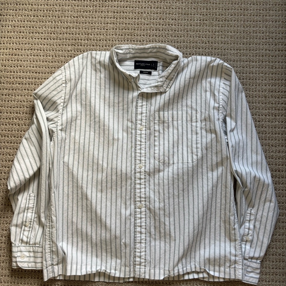 Abercrombie & Fitch White and Gray Casual Button Down Shirt